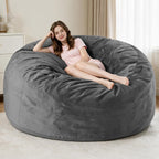 Homguava 6FT Bean Bag Chairs for Adults,Giant Adult Bean Bag Chair,BeanBag | Large Beanbag Chair with Foam Filled,Bean Bag Sofa with Handle&Pocket,Washable Velvet Cover Bedroom,Living Room-Grey