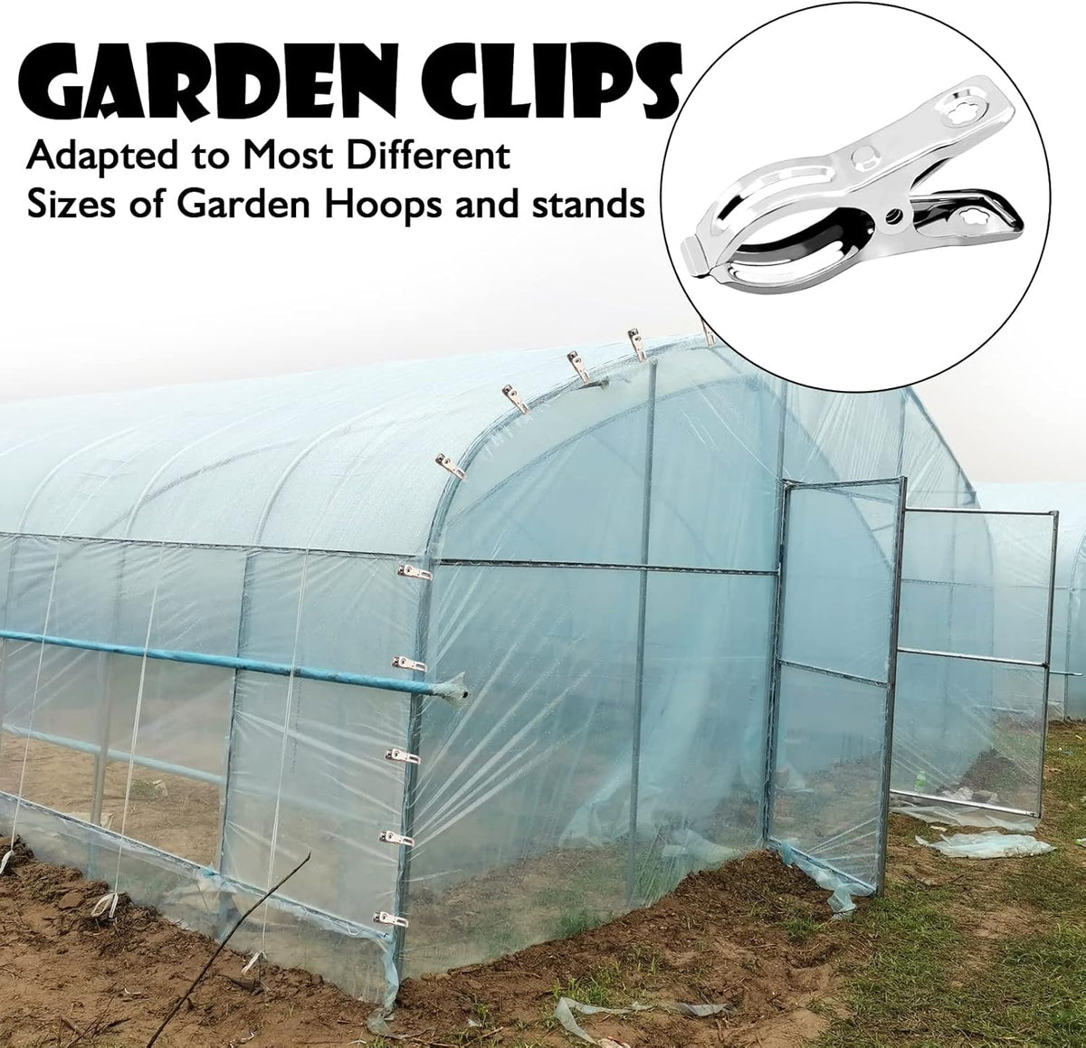 BESTEEL Upgraded 100 PCS Garden Clips, Greenhouse Clamps 100% Stainless Steel Heavy Duty Greenhuose Clips for Netting - Strong Grip to Hold Down Shade Cloth or Plant Cover on Garden Greenhouse Hoops