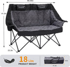 High Back Double Camping Chair Padded Folding Loveseat with Adjustable Pillows Heavy Duty 2 Person Camping Lawn Chairs for Adults with Cup Holders & Wine Racks for Outdoor Sports Beach Fishing