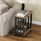 ChooChoo Mission End Tables Set of 2, Narrow Side Tables for Small Spaces, Night Stands with Storage Shelf for Living Room and Bedroom, Rustic Oak & Black