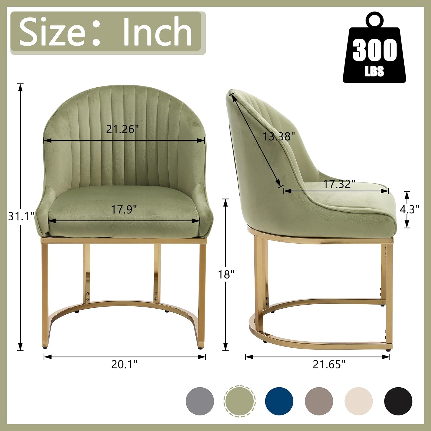 Velvet Dining Chairs Set of 2, Upholstered Dining Room Chairs with Silver Metal Legs, Modern Kitchen Side Chairs Reading Chair (Light Green+Golden, Set of 2)