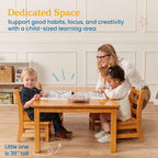 ECR4Kids 30in x 48in Rectangular Hardwood Table with 16in Legs and Four 8in Chairs, Kids Furniture, Honey, 5-Piece | Durable rubberwood, GREENGUARD Gold Certified, ANSI/BIFMA Compliant, 2-3 years, 74 lb seat capacity, classroom & home use