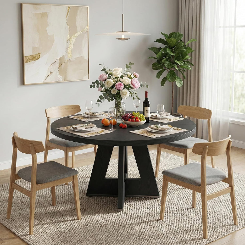 Lailang 47 Inch Dining Table, Small Dining Room Tables, Round Kitchen Tables, Wood Dinner Table, Dining Table for 4, Rustic Farmhouse Table, 47 x 26 x 30 Inch, Black