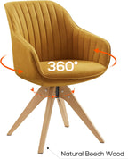 Art Leon Swivel Dining Chair, Fabric Upholstered Chair, Green | No Wheels, Beech Wood Legs, Mid Century Modern, Upholstered, 360° Swivel, Dining Room, Kitchen