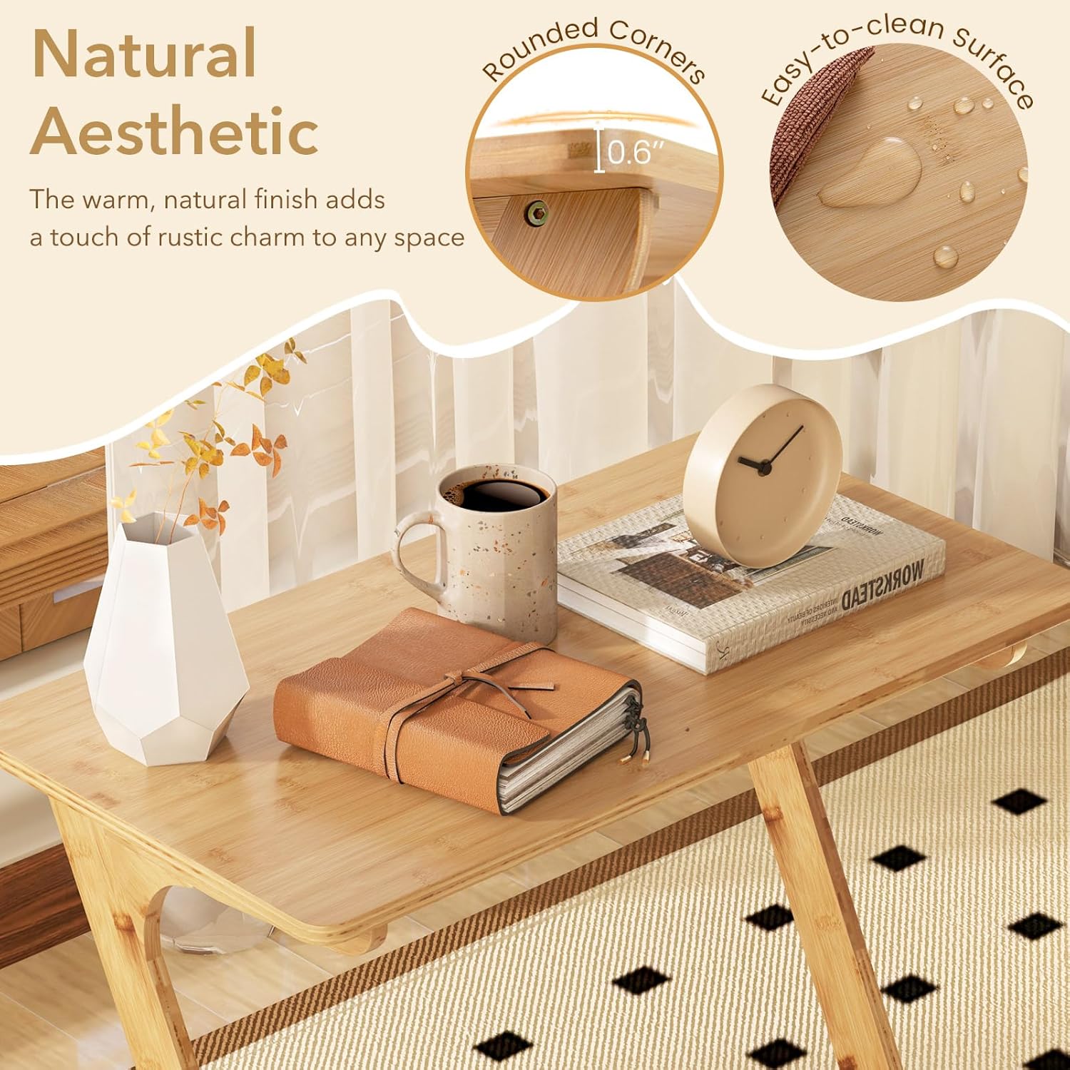 GOFLAME Bamboo TV Tray Table, Z Shaped Sofa Side Table for Laptops, Snacks & Drinks, Modern TV Dinner Tray, TV Dinning Tables, Small End Tables for Living Room, Bedroom, Natural