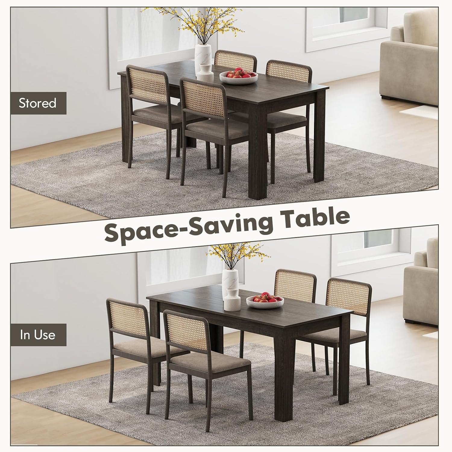 63“ Large Dining Table for 4-6 People, Rectangular Dining Room Table, Wooden Kitchen Table with L-Shaped Legs, Modern Farmhouse Dinette Table for Restaurant, Living Room, Family