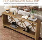 Tribesigns 70.9-Inch Narrow Sofa Table, FarmhouseLong Sofa Table Behind Couch, Entry Console Table with Storage for Entryway, Living Room, Foyer, Unique Design, Natural