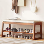PETKABOO Shoe Bench Storage Rubberwood with Leather Cushion 39.4", Waterproof Easy to Clean 550LBS Organizer Shoe Rack for Entryway, Hallway, Mudroom, Front Door