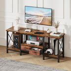 DUMOS 55" TV Stand with Fabric Drawers for 55 60 65 Inches TV | Entertainment Center and Industrial TV Console Table with Open Storage Shelves for Living Room, Bedroom, Rustic Brown