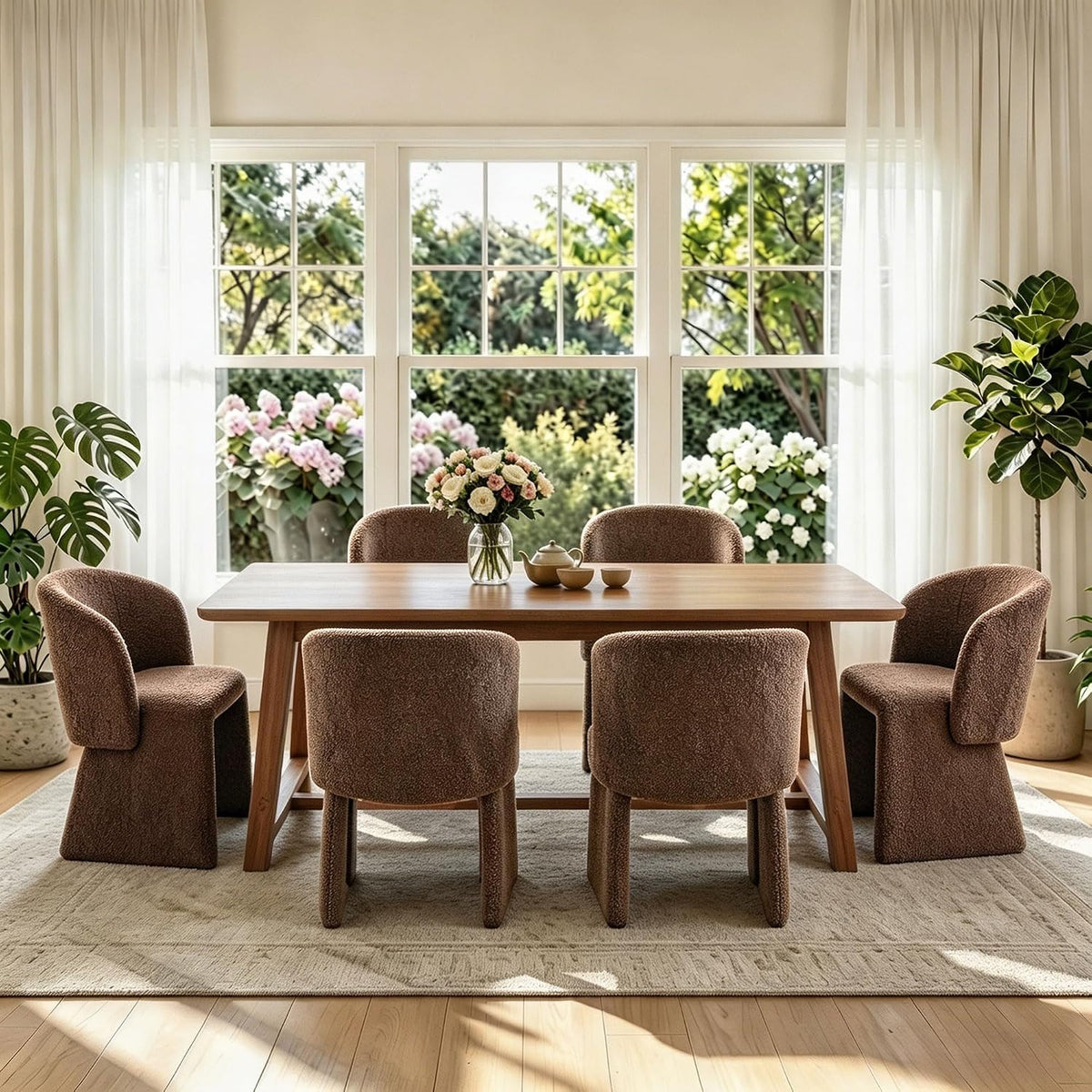 Homedot Upholstered Dining Chairs Set of 6, Modern Dining Room Chairs with Barrel Back, Accent Arm Chair for Dining Room, Living Room, Bedroom, Vanity, Brown
