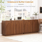 Yechen 110" Modular Fluted Sideboard Buffet Cabinet with Storage, Wood Mid Century Modern Credenza Cabinet w/Arched Reeded Doors & Adjustable Shelves for Kitchen, Living Room, Walnut