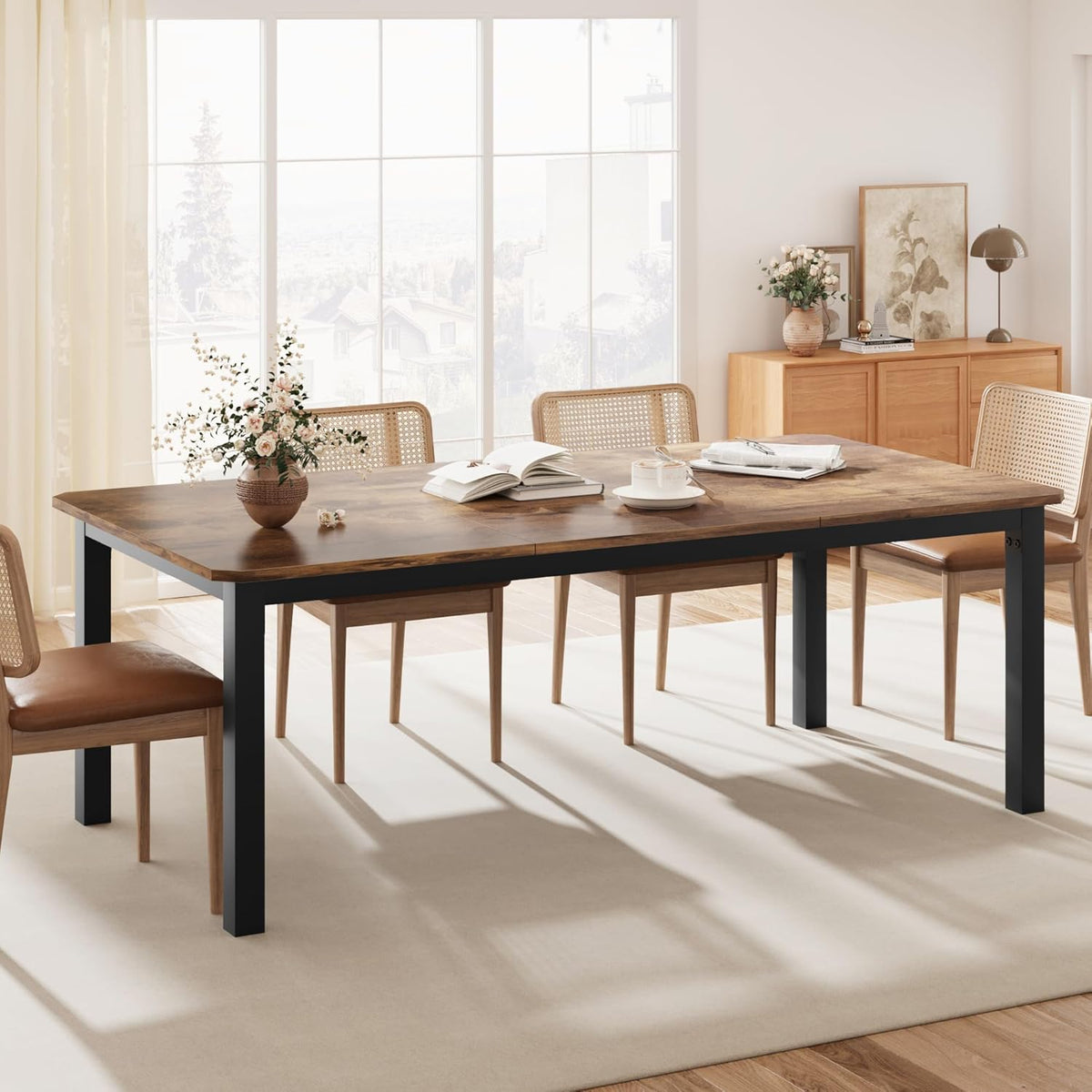 78.7" Industrial Dining Table for 6-8, Vintage Kitchen Table with Sturdy Metal Frame, Rectangular Dinner Tables for Kitchen, Dining Room, Living Room