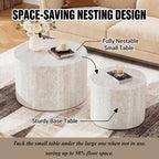 2-Piece Round Nesting Coffee Table Set with Travertine Texture, Modern Stackable Side Table for Small Spaces, Waterproof Anti-Scratch Accent Table for Living Room Bedroom Balcony
