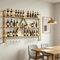 SEIFE Wall Mounted Bar Shelves with LED Lights, 3-Tier Industrial Metal Liquor Bottle Display Shelf with Wine Glass Rack, Floating Bar Cabinet for Home, Kitchen, Living Room(Gold,39.3in/100cm)
