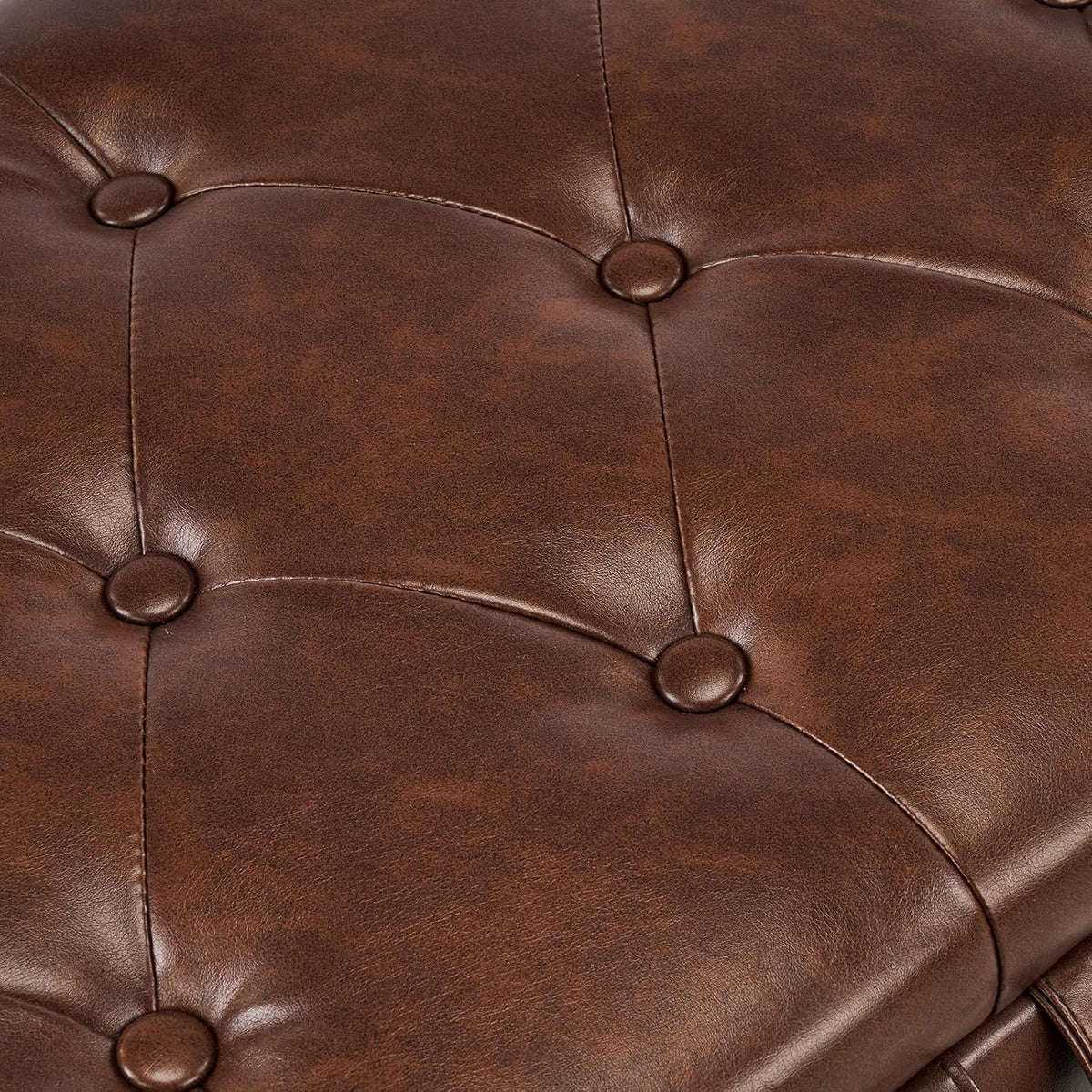 Furniliving 51” End of Bed Storage Bench, Bedroom Bench with Button-Tufted, Upholstered Storage Ottoman Benches Window Bench with Storage, Leather Bench for Living Room, Entryway, PU, Darkbrown