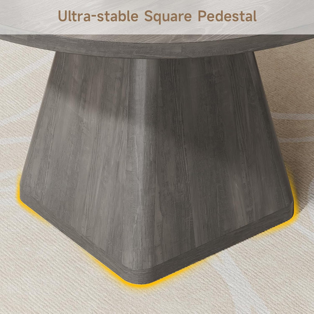 ONBRILL 47 Inch Round Dining Table for 4-6,Square Pedestal Base,Grey | Circle Kitchen Table with Thickened Tabletop, Modern Dining Room Tables, Dinner Tables for Kitchen Small Space (Table Only)