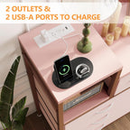 Jojoka TV Stand with Charging Station, Bedroom Dresser for Living Room TV Stand with 9 Drawers, Pink