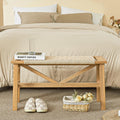 Solid Wood Narrow Bench, 33.46" Woven Bench for Entryway and Hallway, End of Bed Bench with Oak Frame, Boho Accent Bench - 500lbs Capacity (Natural White)