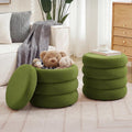 Velvet Storage Ottoman Set of 2, Compact Round Tufted Pair with Removable Lids for Lounge, Dorm and Entryway, Olive Green
