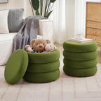 Velvet Storage Ottoman Set of 2, Compact Round Tufted Pair with Removable Lids for Lounge, Dorm and Entryway, Olive Green