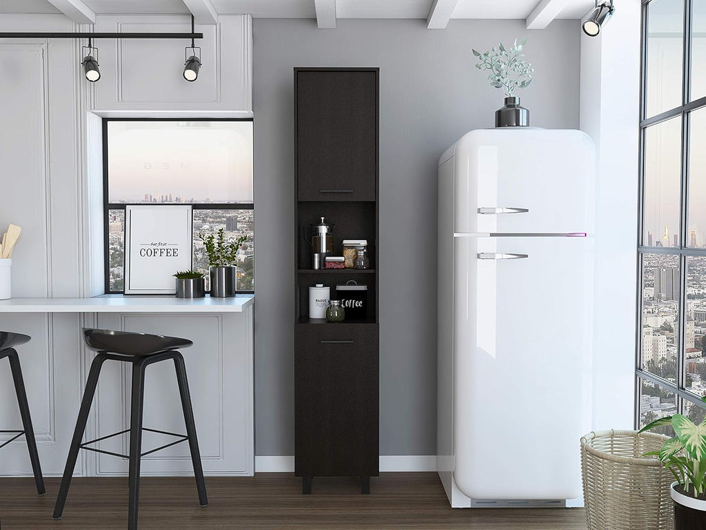 78 Inch Tall Black Pantry Cabinets, 3 Shelves, 2 Doors, Home Storage Organization for Kitchen, Living Room