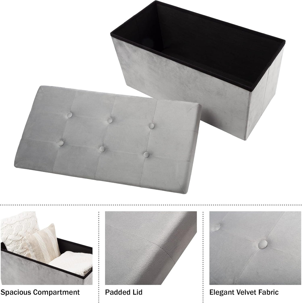 Storage Ottoman - Velvet Tufted Footrest, Linen Chest, or Bench Organizer with Removable Lid for Bedroom, Dorm Room, or Entryway by Lavish Home (Gray)