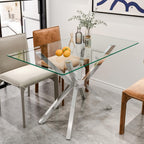 51.18" Rectangular Glass Dining Table, Tempered Glass Kitchen Tabe with Metal Legs, Stylish and Sturdy Dinner Table for Home and Outdoor Dining (Silver, 47.24")