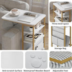 C Shaped End Table 28"(H) 3-Tier C Table with Storage Bag, Under Couch Table C-Shaped End Table with Storage Shelves and Bag for Living Room, Bedroom, or Office