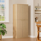 Modern Fluted Wood Pantry Cabinet with 6 Adjustable Shelves & 8 Door-Mounted Spice Racks - Wall-Secure Storage Organizer for Kitchen, Dining, Living Room (Oak)