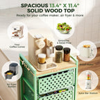 5 Tier Kitchen Storage Cart with Wheels, Utility Fruit Vegetable Storage Rack Stand with Pull-Out Baskets & Wood Top, Metal 4-Drawers Rolling Snack Cart, Kitchen Cart for Potato Onion(Green)