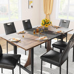 chartustriable 7PCS Dining Table Set with 6 Chairs for 4 5 6 People, 71" Large Wooden Kitchen Table Sets with 6 Upholstered Chairs,6-Person Kitchen Table & Chairs Set for Dining Room Kitchen(Brown)