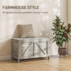 HOMCOM 30" Farmhouse Storage Bench Lift Top Storage Chest in Light Gray | Safety Hinge, Open Up 100°, Wooden Trunk, Bedroom, Entryway, Living Room