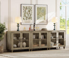 WAMAPT Farmhouse Sideboard Credenza with 6 Glass Doors, Large Coffee Bar Table with Adjustable Shelf, Wood Kitchen Storage Cabinets, Modern Buffet Cabinet for Dining Room, Grey, 101"