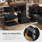ELUCHANG 114" Oversized V-Shaped Cloud Couch Modular Sectional Sofa with Throw Pillows, 6-Seats w/Corner Comfy Double Layer Upholstered Deep Sofa for Living Room, DIY Combination, Chenille Black