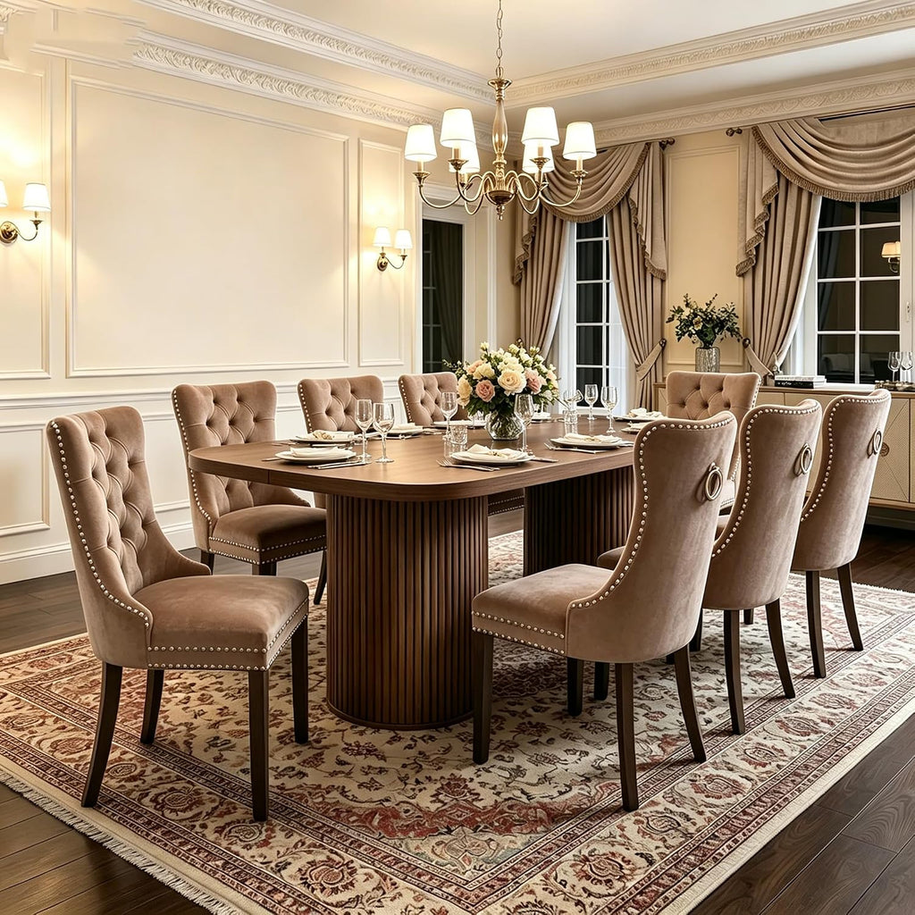 79" Dining Table Set for 8,Large Rectangular Dining Table Set for 8 with Cushioned Chairs,Modern Mid-Century Wood Dining Room Table Set for 8,Ideal for Dining & Gatherings (Walnut)