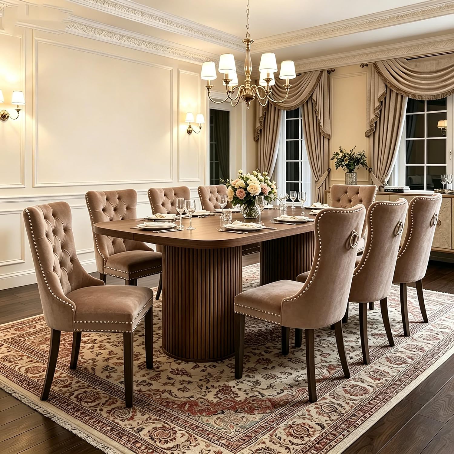 79" Dining Table Set for 8,Large Rectangular Dining Table Set for 8 with Cushioned Chairs,Modern Mid-Century Wood Dining Room Table Set for 8,Ideal for Dining & Gatherings (Walnut)