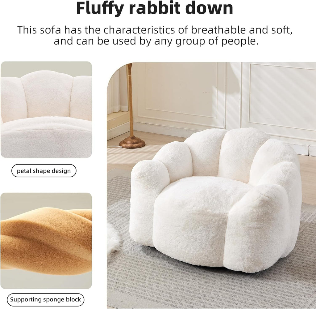 Bean Bag Chair for Adults, Floral Shaped Bean Bag Single Sofa, Ultra Soft Faux Fur Floor Sofa, Oversize Reading Chair for Living Room,Bedroom, Study, Beige,