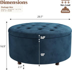 30 Inch Round Storage Ottoman,Modern Blue Tufted Ottomans,Circular Coffee Table with Removable Top,Upholstered Large Ottoman with Storage Footrest Stool for Bedroom Living Room (Blue)