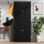 LYNSOM Kitchen Pantry Storage Cabinet 72“ Tall, Farmhouse Pantry Cabinet with Barn Doors and Adjustable Shelves, Black Storage Cabinets for Kitchen, Dining Room