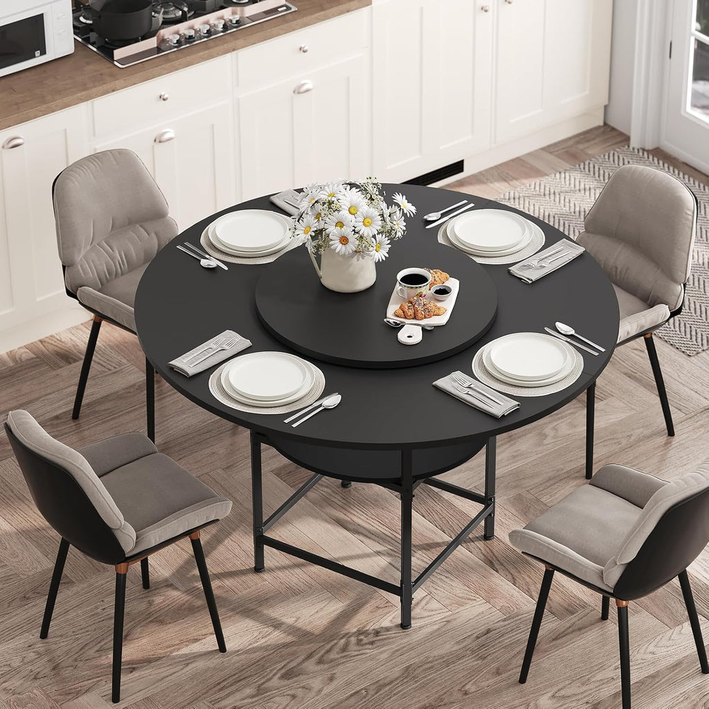MAHANCRIS Round Dining Table for 4, Dinner Table with Storage Shelf, 47.2'' Dining Room Table, Circle Tables, Farmhouse Wood Kitchen Tables for Dining Room Living Room, Black DTBK12001