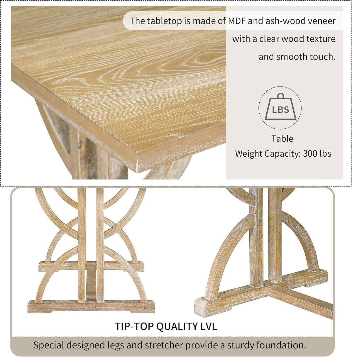 Merax 6-Piece Solid Wood Dining Table Set for 6, Solid Wood Rectangular Kitchen Table Set with 4 Upholstered Chairs and 1 Bench, Dining Room, Kitchen, Natural Wood Wash