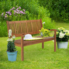 VINGLI 50" Outdoor Wood Bench, Weatehr Resistant Wooden Garden Patio Bench with Comfortable Backrest & Curved Armrest, 800lb Capacity Loveseat for Front Porch Park Yard Deck (Natural, Dense Slatted)