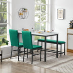 YOFE Dining Table Set for 4,Faux Marble Kitchen Table,Kitchen Table Chairs Set with Velvet Chairs,Bench with Storage Net for Dining Room,Small Apartment (Green 1+3)