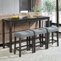 59" Counter Height Bar Table Set with Power Outlet, Industrial Breakfast Table with 3 Padded Stools, 4 Piece Bar Table and Chairs Set for Living Room, Dining Room, Dark Gray