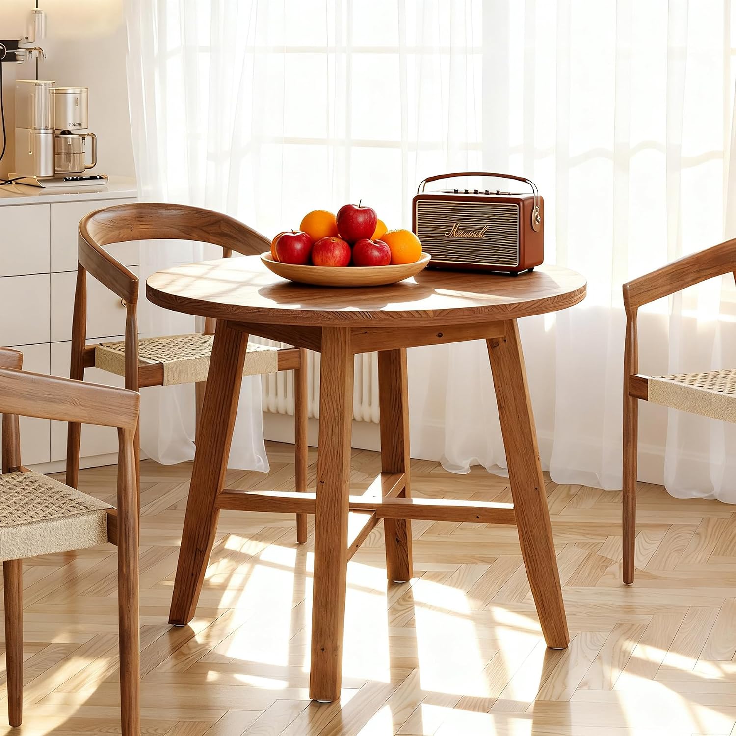 Solid Wood Round Dining Table for 2-4, 31.5-Inch Farmhouse Small Kitchen Table for Dining Room, Kitchen, or Small Spaces (Brown)