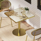 31.5 Inch Square Tulip Table with Thickened Sintered Stone Tabletop & Golden Metal Pedestal, Small Dining Table Bistro Table for Diner, Bar, Restaurant, Café, Bakery, Apartment (Amber Vein)
