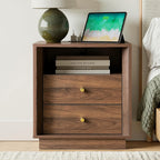 FORTUNETEC 19.6" Nightstand with Charging Station, Dark Walnut
