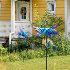 WONDER GARDEN Wind Spinners Outdoor - 2 Pack Small Metal Blue Peacock Wind Spinner Windmill, Wind Sculpture for Yard Patio Lawn Decor