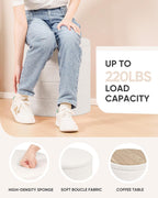 B FSOBEIIALEO Folding Storage Ottoman, Round Sherpa Ottomans, Cream White | 16.9" Foldable Ottoman With Tray, Boucle Foot Stool, Small Storage Coffee Table for Living Room, Bedroom, Hallway