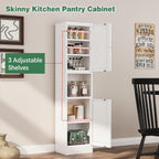 Bevivog Slim Kitchen Pantry Cabinet for Small Space, 67" Tall Narrow Storage Cabinets with Hutch and 3 Adjustable Shelves, Freestanding Tall Slim Bathroom Storage Cabinet